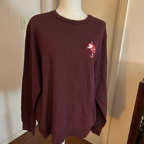 Old Navy maroon Christmas sweatshirt Skateboard Santa size LG long sleeve cotton - Picture 3 of 14